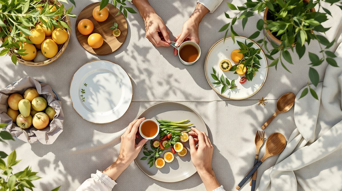 Nachhaltiges Picknick-Setup mit Keramiktellern und -bechern statt Einweggeschirr